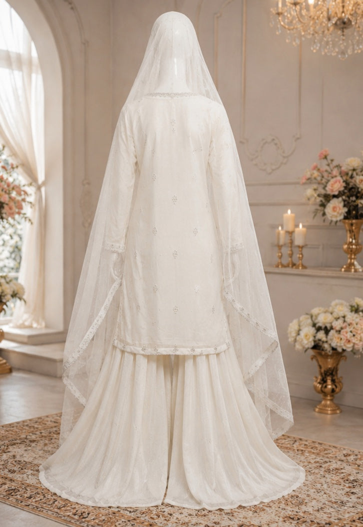 β¨ Ivory Pearl Embroidered Gharara 3-Piece Suit