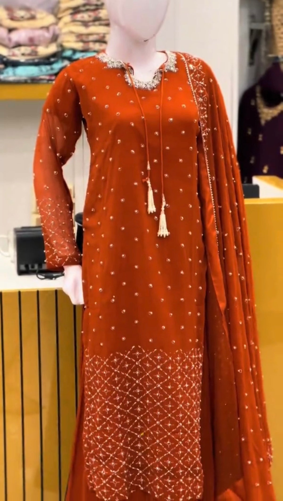 Rust Orange Embroidered 3-Piece Suit ✨