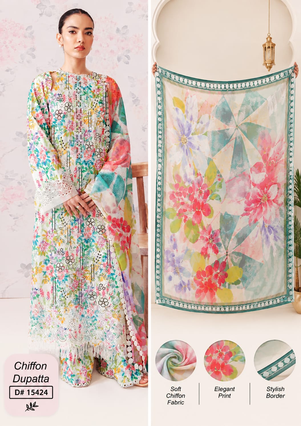 Premium Embroidered 3-Piece Lawn Suit with Chiffon Dupatta – Floral Digital Print