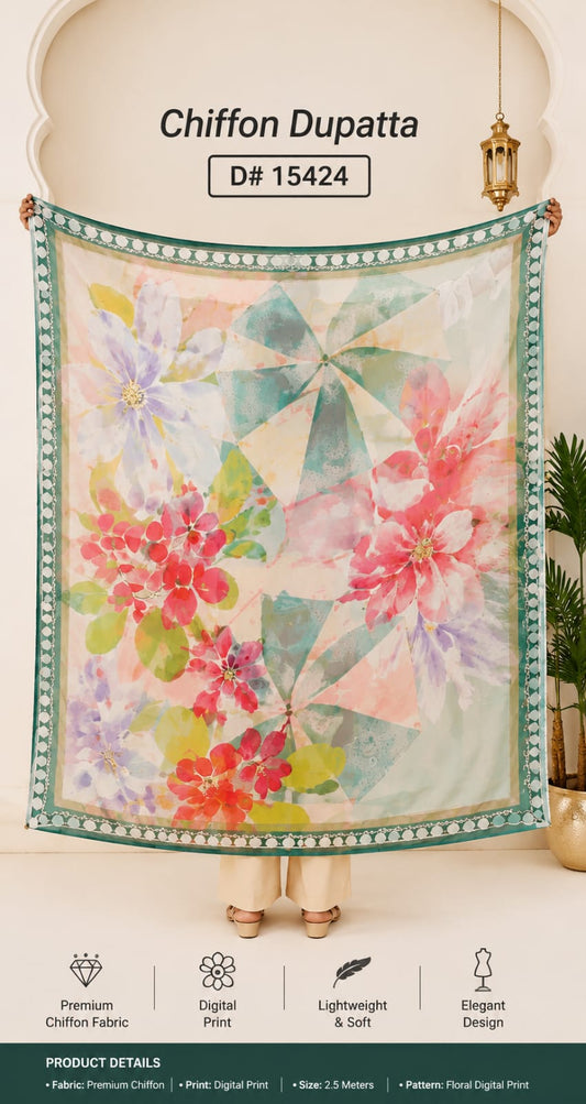 Premium Embroidered 3-Piece Lawn Suit with Chiffon Dupatta – Floral Digital Print