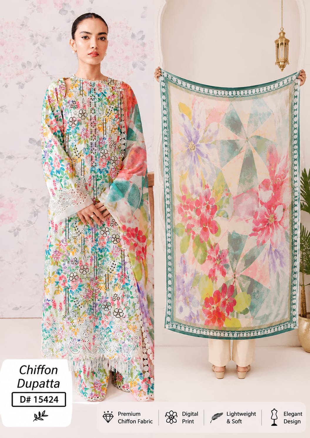 Premium Embroidered 3-Piece Lawn Suit with Chiffon Dupatta – Floral Digital Print