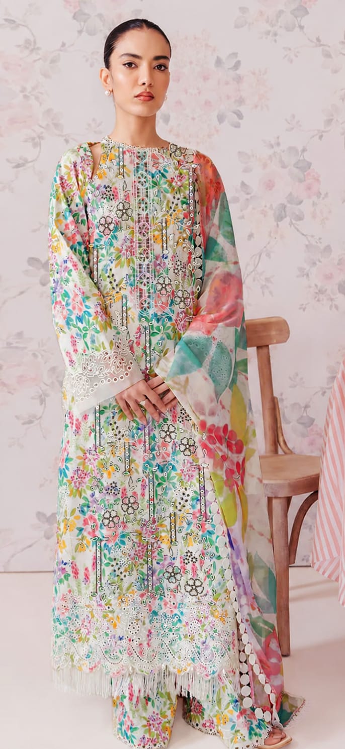 Premium Embroidered 3-Piece Lawn Suit with Chiffon Dupatta – Floral Digital Print