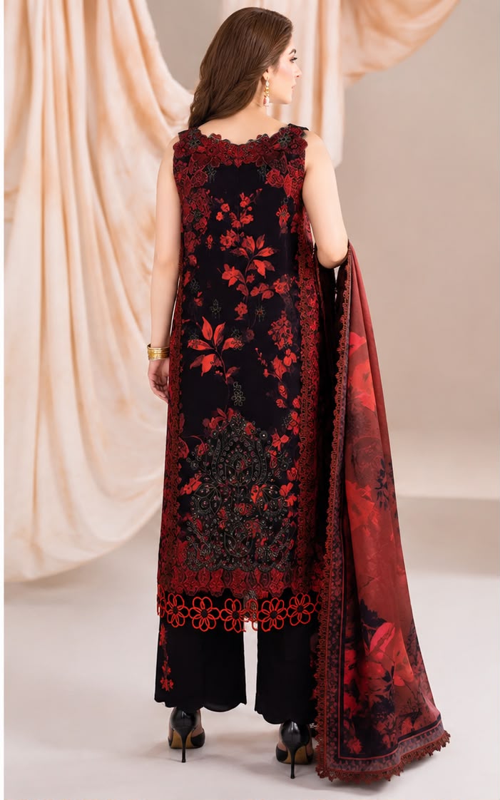 3-Piece Elegant Printed lawn Sleeveless suit